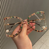 Oversized Diamond Designer Sun Glasses Ladies Luxury Glasses Shades