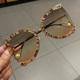 Oversized Diamond Designer Sun Glasses Ladies Luxury Glasses Shades