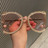 Oversized Diamond Designer Sun Glasses Ladies Luxury Glasses Shades