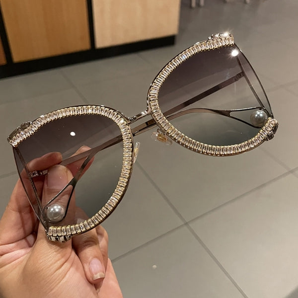 Oversized Diamond Designer Sun Glasses Ladies Luxury Glasses Shades