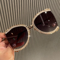 Oversized Diamond Designer Sun Glasses Ladies Luxury Glasses Shades