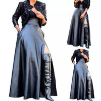 Women High Waist Slit PU Leather Skirt Chic Maxi Skirts plus size avail - Divine Diva Beauty