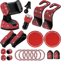 20pcs/set Rhinestones Car Phone Holder Universal Bling Car Accessories for Women Auto Interior Hooks Sticker Pad Set Pink - Divine Diva Beauty