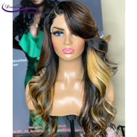 Brazilian Remy Wavy Human Highlight Lace Frontal Wigs 13X4 Lace Front Human Hair Wigs Highlight Lace Wigs - Divine Diva Beauty
