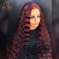 30 inch Lace Front Human Hair Wigs Burgundy Blue Colors Deep Wave Ombre Preplucked HD Lace Frontal Wig - Divine Diva Beauty
