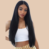 Long Straight Highlights Wig 24 Inch Synthetic Wigs Middle Part Blonde Highlights Hair Wigs Natural Looking Heat Resistant Fiber Brown Highlights - Divine Diva Beauty