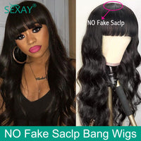 Bangs Wig Human Hair Brazilian Body Wave Hair 180 Density 10-24 Inch Glueless Human Hair Wigs With Bang Wig