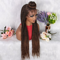 ***sale 28 Inches Synthetic Black Box Braided Lace Front Wigs With Baby Hair Natural Knotless Braiding Wig