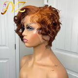 180% Brazilian Curly Ginger Orange Lace Front Wig Ombre Short Hair Honey Wig Bob 13x4 Curly Colored Human Hair Wig Pixie Cut Wig