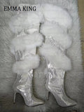 Mesh With Fur Over The Knee Thigh High Boots