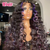 HD Black With Purple 13X6 Deep Wave Lace Front Wig 30Inch Brazlian Human Hair Wigs Transparent Pink Curly Lace Frontal Wig