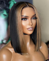 Highlight Bob Wig Ombre T Part Bob Lace Human Hair Wigs  Brazilian Straight Short Bob Mix Color 5x1 Part Lace Salon Wig