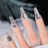 24Pcs Charming Sparkling Purple Long Coffin False Nail Press On Nail Tips Girl Decoration Crystal Fake Nail With Design