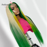 Body Wave Highlight Yellow Green Blonde Colored Transparent 13X4 Lace Front Human hair