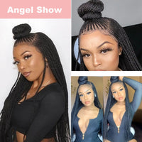 28 Inches Synthetic Black Box Braided Lace Front Wigs With Baby Hair Natural Knotless Braiding Wig