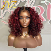 Highlight 99J Colored 13x4 HD Transparent Lace Front Human Hair Wigs Loose Deep Curly Burgundy Brazilian Wine Red