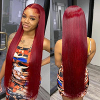 30 Inch 99j Burgundy Lace Front Wig Bone Straight HD Transparent Lace Frontal Wig Pre Plucked Colored Lace Front Wigs Human Hair