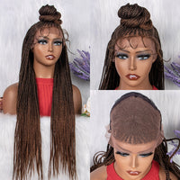 28 Inches Synthetic Black Box Braided Lace Front Wigs With Baby Hair Natural Knotless Braiding Wig