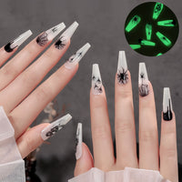 24Pcs Charming Sparkling Purple Long Coffin False Nail Press On Nail Tips Girl Decoration Crystal Fake Nail With Design