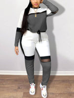 Plus Size avail Women Two Piece Color-lump Tracksuit Pants Set