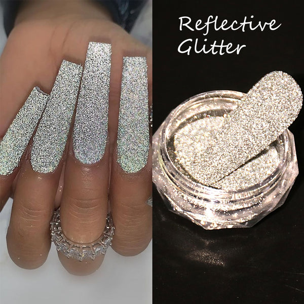 Dazzling Reflective Nails Glitter Powder Sparkly Diamond Rhinestones Pigment Shinning Silver Chrome Decoration Dust