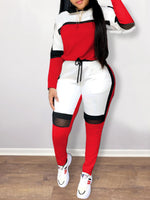 Plus Size avail Women Two Piece Color-lump Tracksuit Pants Set