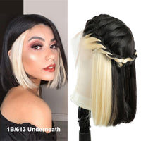 Honey Blonde 13x4 Transparent Lace Front Human Hair  Wig Highlight 1B/613 Underneath Short Bob Pixie Cut Colored Wig