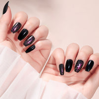 24Pcs Charming Sparkling Purple Long Coffin False Nail Press On Nail Tips Girl Decoration Crystal Fake Nail With Design