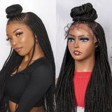 ***sale 28 Inches Synthetic Black Box Braided Lace Front Wigs With Baby Hair Natural Knotless Braiding Wig