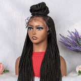 ***sale 28 Inches Synthetic Black Box Braided Lace Front Wigs With Baby Hair Natural Knotless Braiding Wig