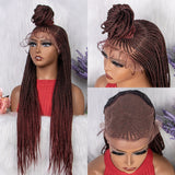 28 Inches Synthetic Black Box Braided Lace Front Wigs With Baby Hair Natural Knotless Braiding Wig