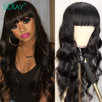 Bangs Wig Human Hair Brazilian Body Wave Hair 180 Density 10-24 Inch Glueless Human Hair Wigs With Bang Wig