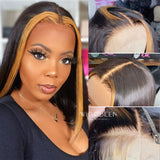 Highlight Bob Wig Ombre T Part Bob Lace Human Hair Wigs  Brazilian Straight Short Bob Mix Color 5x1 Part Lace Salon Wig