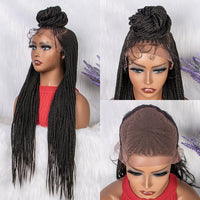 28 Inches Synthetic Black Box Braided Lace Front Wigs With Baby Hair Natural Knotless Braiding Wig