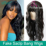 Bangs Wig Human Hair Brazilian Body Wave Hair 180 Density 10-24 Inch Glueless Human Hair Wigs With Bang Wig