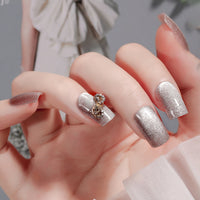 24Pcs Charming Sparkling Purple Long Coffin False Nail Press On Nail Tips Girl Decoration Crystal Fake Nail With Design