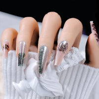 24Pcs Charming Sparkling Purple Long Coffin False Nail Press On Nail Tips Girl Decoration Crystal Fake Nail With Design