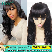 Bangs Wig Human Hair Brazilian Body Wave Hair 180 Density 10-24 Inch Glueless Human Hair Wigs With Bang Wig