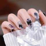 24Pcs Charming Sparkling Purple Long Coffin False Nail Press On Nail Tips Girl Decoration Crystal Fake Nail With Design