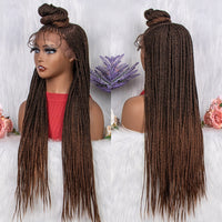 ***sale 28 Inches Synthetic Black Box Braided Lace Front Wigs With Baby Hair Natural Knotless Braiding Wig