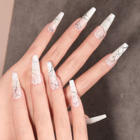 24Pcs Charming Sparkling Purple Long Coffin False Nail Press On Nail Tips Girl Decoration Crystal Fake Nail With Design