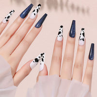 24Pcs Charming Sparkling Purple Long Coffin False Nail Press On Nail Tips Girl Decoration Crystal Fake Nail With Design