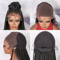 ***sale 28 Inches Synthetic Black Box Braided Lace Front Wigs With Baby Hair Natural Knotless Braiding Wig