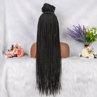 ***sale 28 Inches Synthetic Black Box Braided Lace Front Wigs With Baby Hair Natural Knotless Braiding Wig