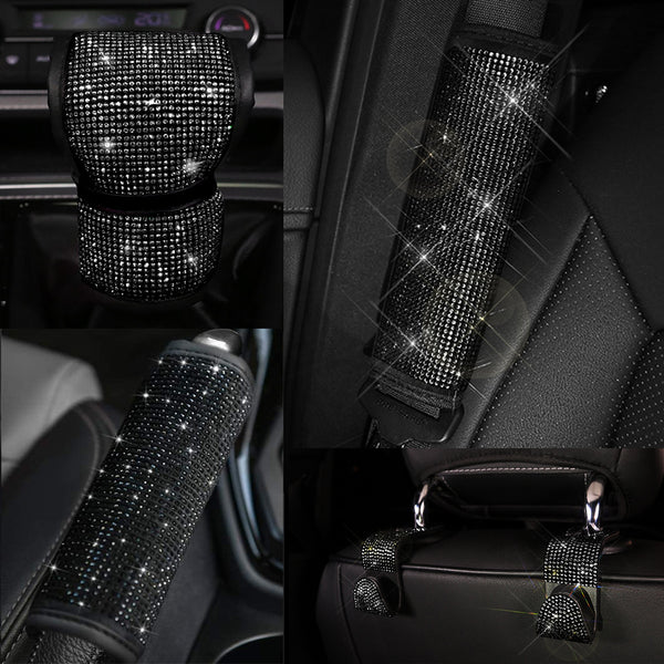Black Diamond Crystal Car Gear Shift Cover Glitter Rhinestone Auto Shifter Hand Brake Cover Bling Car Interior Accessories - Divine Diva Beauty