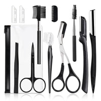 Black Eyebrow Trimming Scissors Stainless Steel Tweezers Eyebrow Scraping Eyebrow Comb Razor Eyebrow Clip Makeup Tools Sets - Divine Diva Beauty