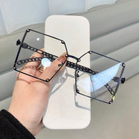 Oversized glasses Women Vintage Alloy Chain Rivet Square Eyeglasses