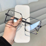 Oversized glasses Women Vintage Alloy Chain Rivet Square Eyeglasses