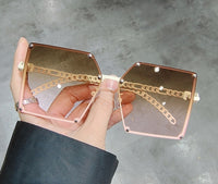 Oversized glasses Women Vintage Alloy Chain Rivet Square Eyeglasses