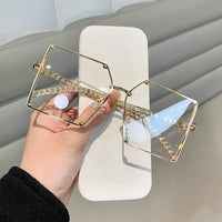 Oversized glasses Women Vintage Alloy Chain Rivet Square Eyeglasses